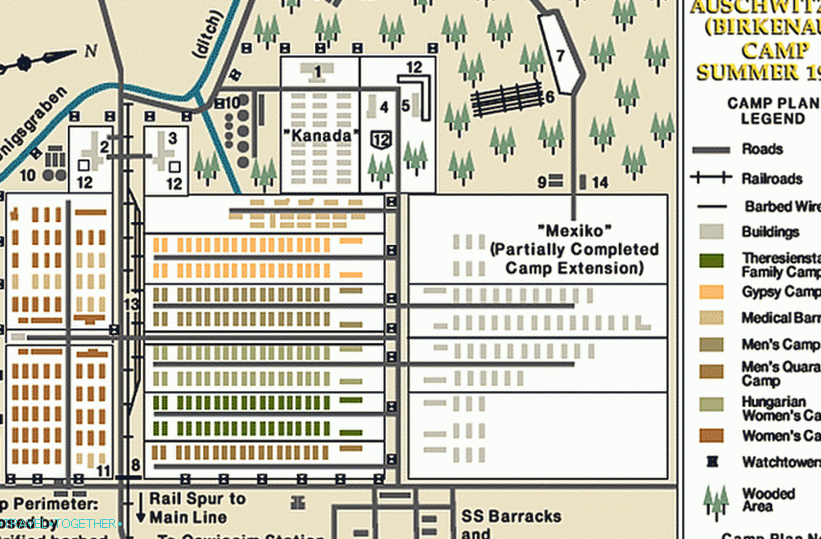 Карта на концентрационния лагер Аушвиц-Биркенау (взето от ushmm.org, но едва ли това ще бъде източникът)