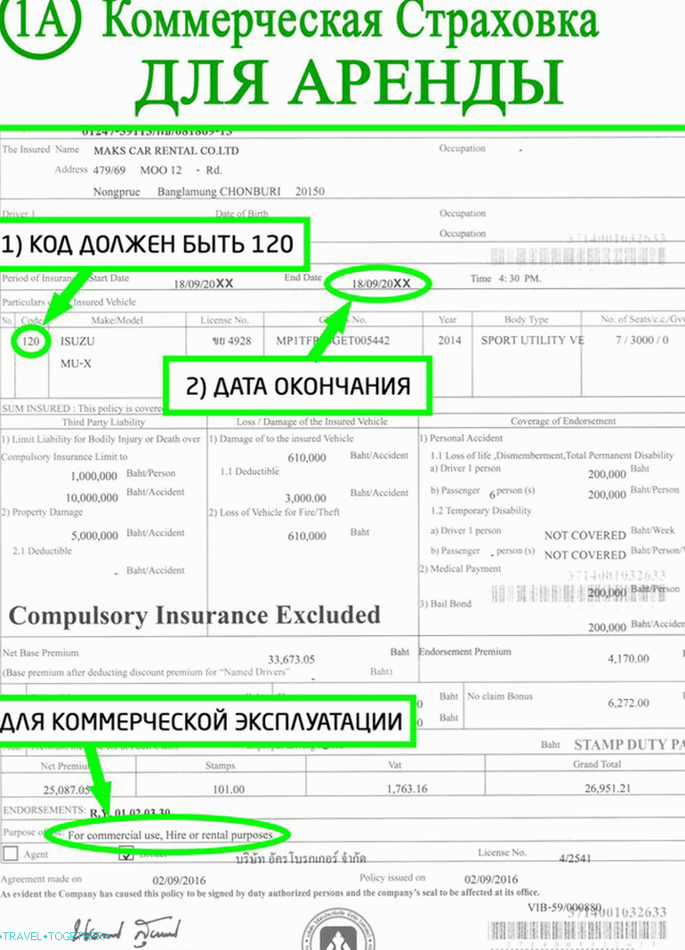 1A - Търговска застраховка за наемане на автомобил в Тайланд