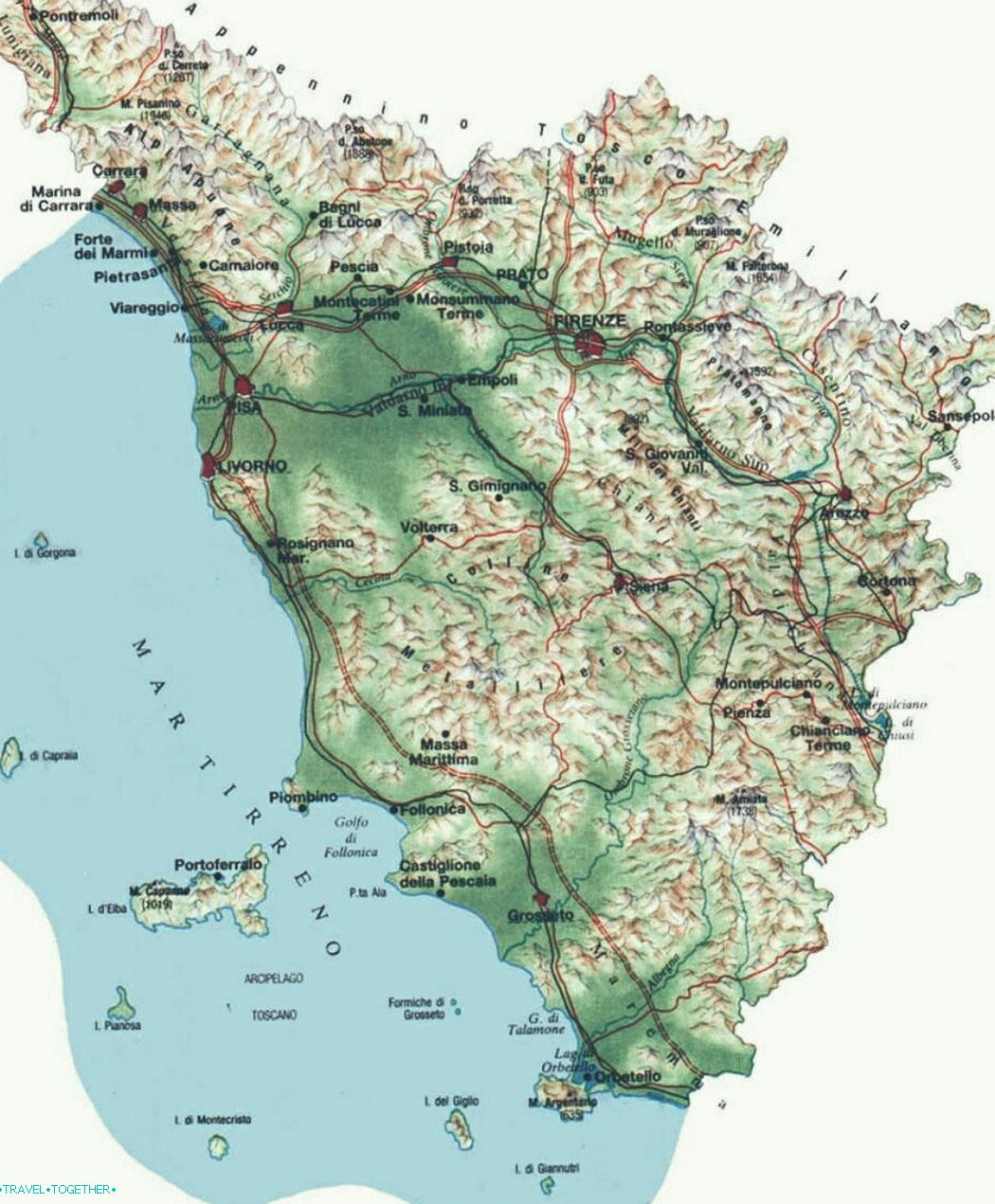 Физическа карта на Тоскана