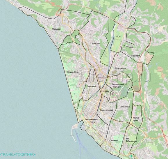 Карта на микрорайоните в Сочи